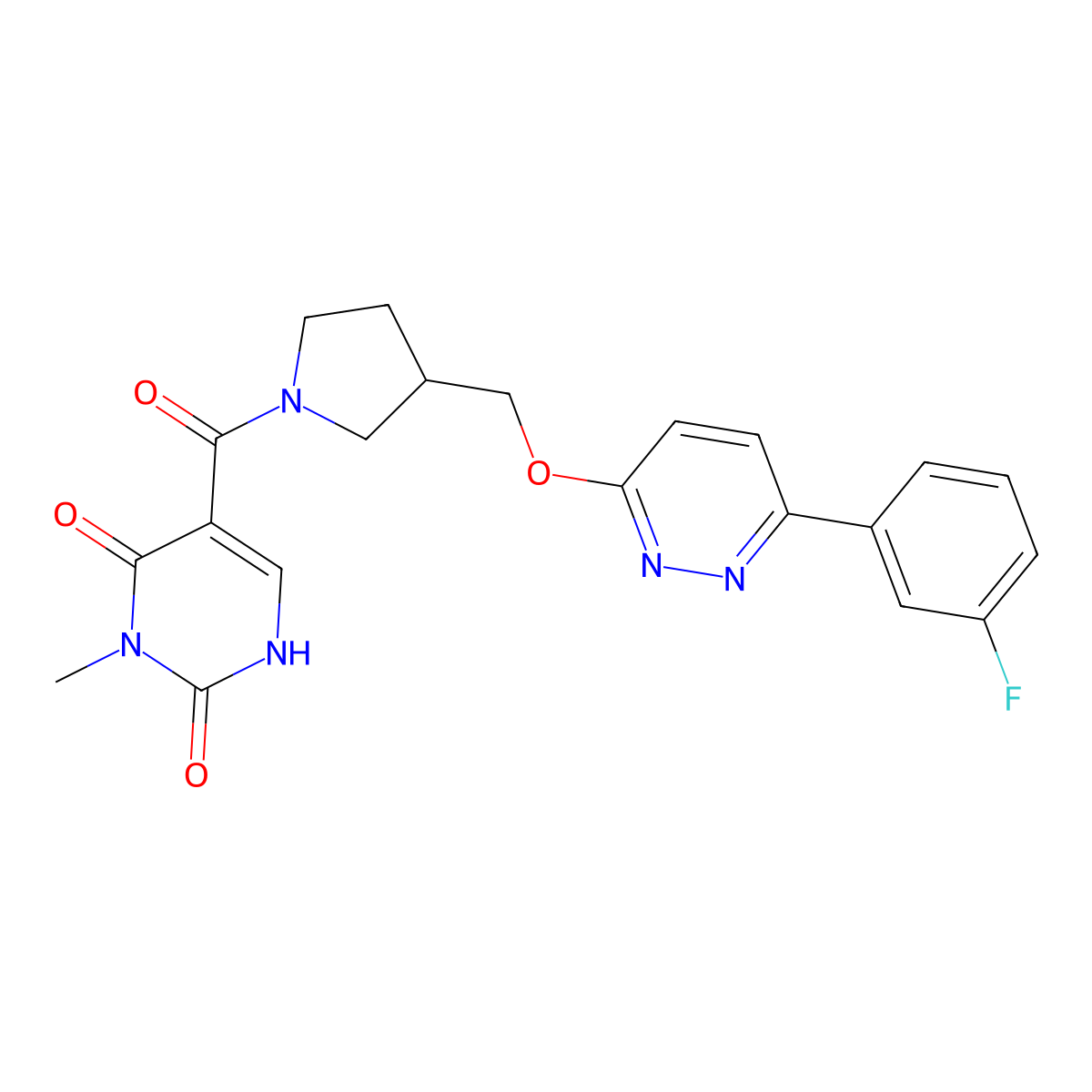 5-[3-({[6-(3-Fluorophenyl)pyridazin-3-yl]oxy}methyl)pyrrolidine-1-carbonyl]-3-methyl-1,2,3,4-tetrahydropyrimidine-2,4-dione molecular structure, CAS 2549035-89-2