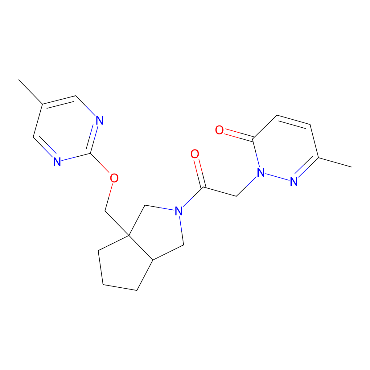2-[2-(3a-{[(5-Methylpyrimidin-2-yl)oxy]methyl}-octahydrocyclopenta[c]pyrrol-2-yl)-2-oxoethyl]-6-methyl-2,3-dihydropyridazin-3-one molecular structure, CAS 2549035-93-8