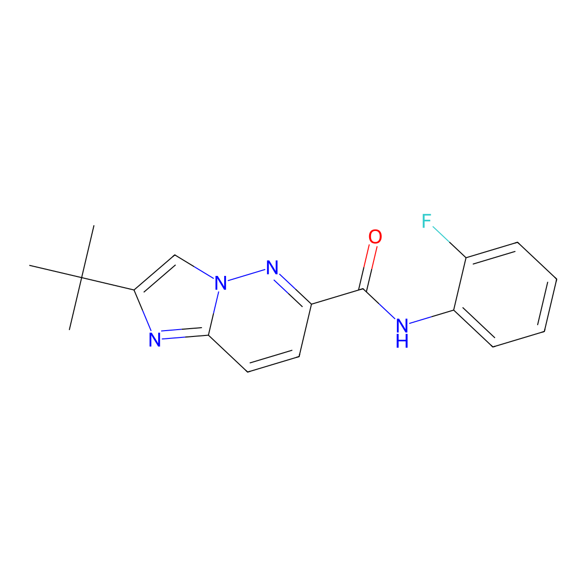 2-tert-butyl-N-(2-fluorophenyl)imidazo[1,2-b]pyridazine-6-carboxamide molecular structure, CAS 2549035-94-9