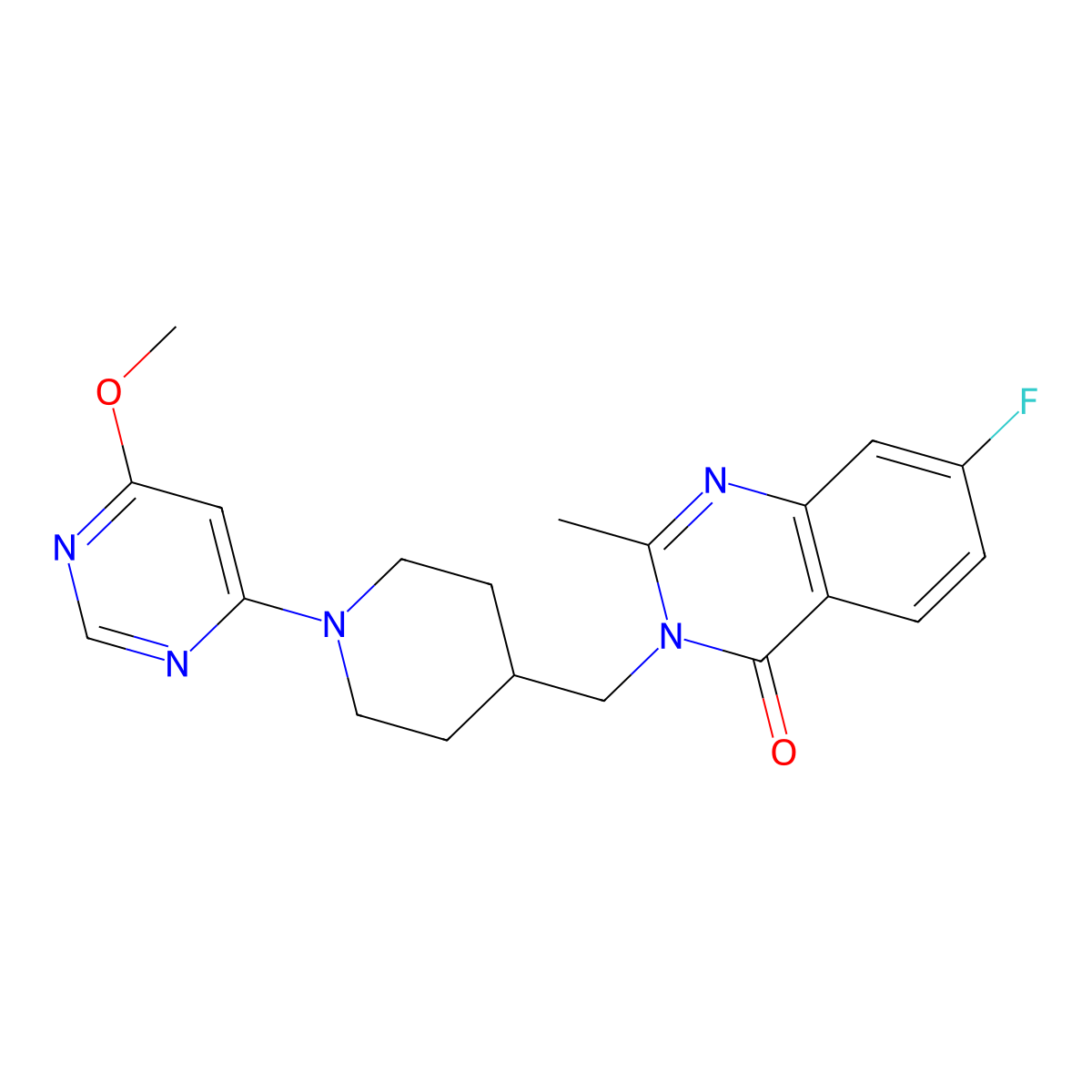 7-Fluoro-3-{[1-(6-methoxypyrimidin-4-yl)piperidin-4-yl]methyl}-2-methyl-3,4-dihydroquinazolin-4-one molecular structure, CAS 2549035-95-0