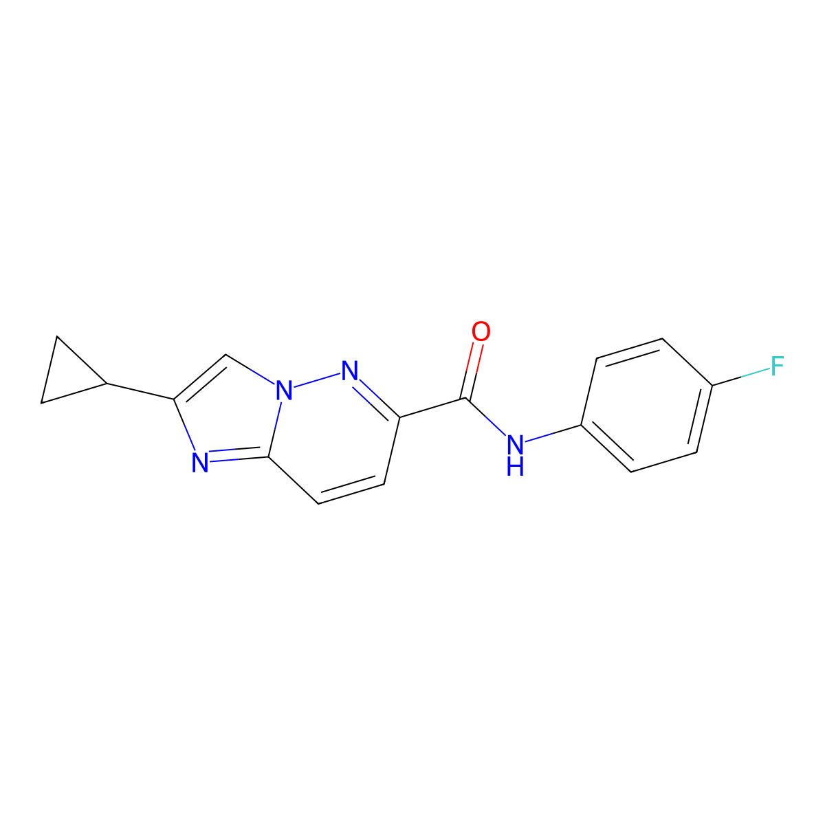 2-cyclopropyl-N-(4-fluorophenyl)imidazo[1,2-b]pyridazine-6-carboxamide molecular structure, CAS 2549035-97-2
