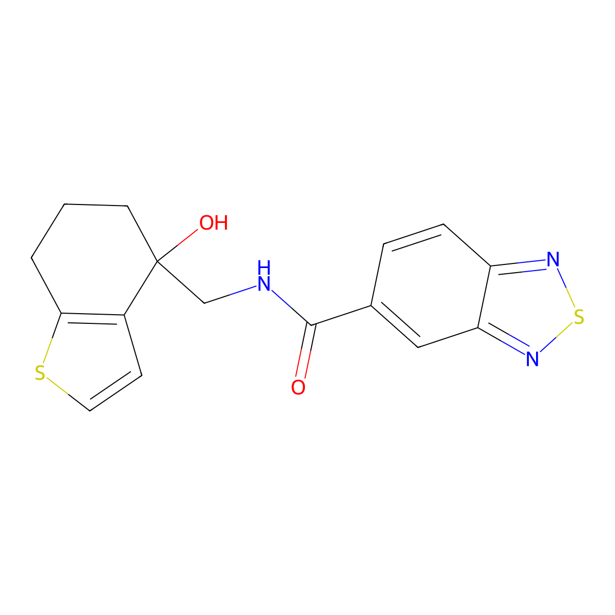 N-[(4-hydroxy-4,5,6,7-tetrahydro-1-benzothiophen-4-yl)methyl]-2,1,3-benzothiadiazole-5-carboxamide molecular structure, CAS 2549035-98-3
