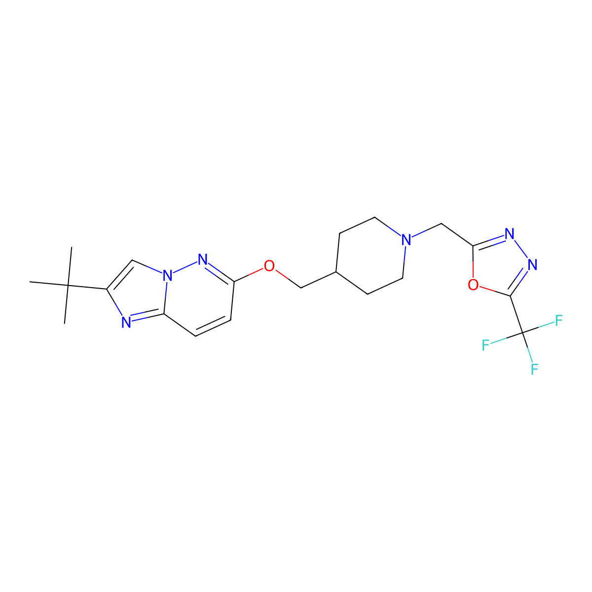 4-[({2-Tert-butylimidazo[1,2-b]pyridazin-6-yl}oxy)methyl]-1-{[5-(trifluoromethyl)-1,3,4-oxadiazol-2-yl]methyl}piperidine molecular structure, CAS 2549036-02-2