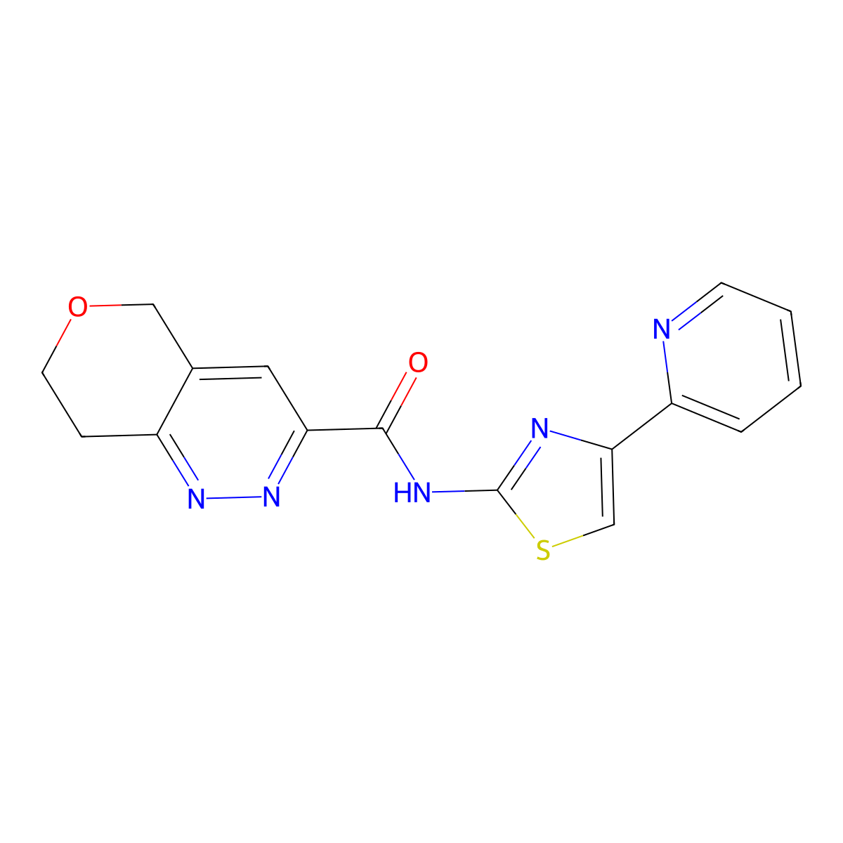 N-[4-(pyridin-2-yl)-1,3-thiazol-2-yl]-5H,7H,8H-pyrano[4,3-c]pyridazine-3-carboxamide molecular structure, CAS 2549036-13-5