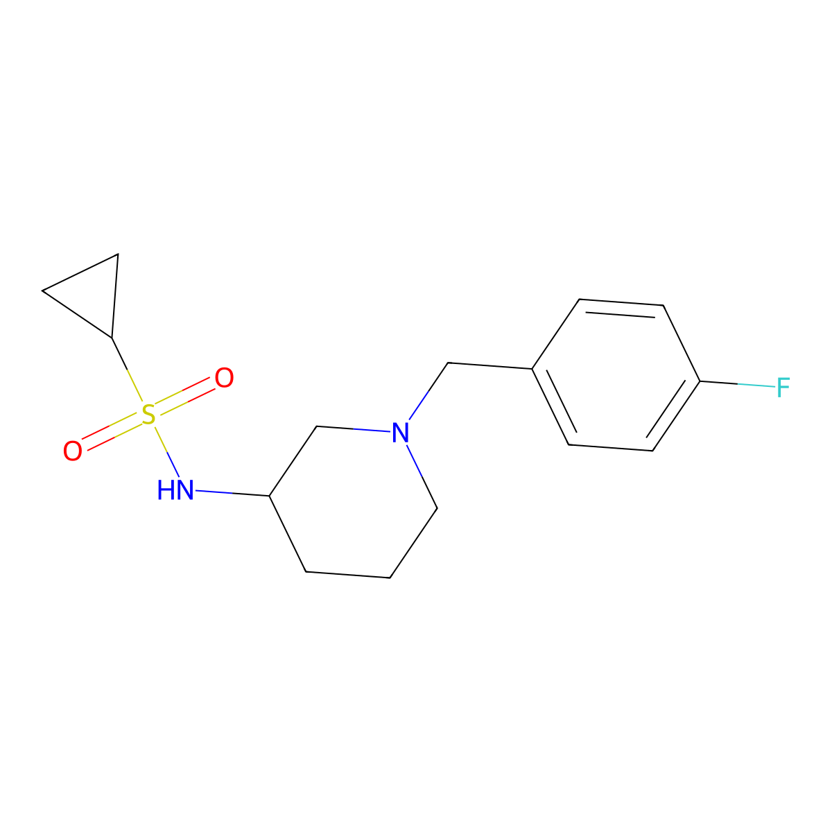 N-{1-[(4-fluorophenyl)methyl]piperidin-3-yl}cyclopropanesulfonamide molecular structure, CAS 2549036-15-7