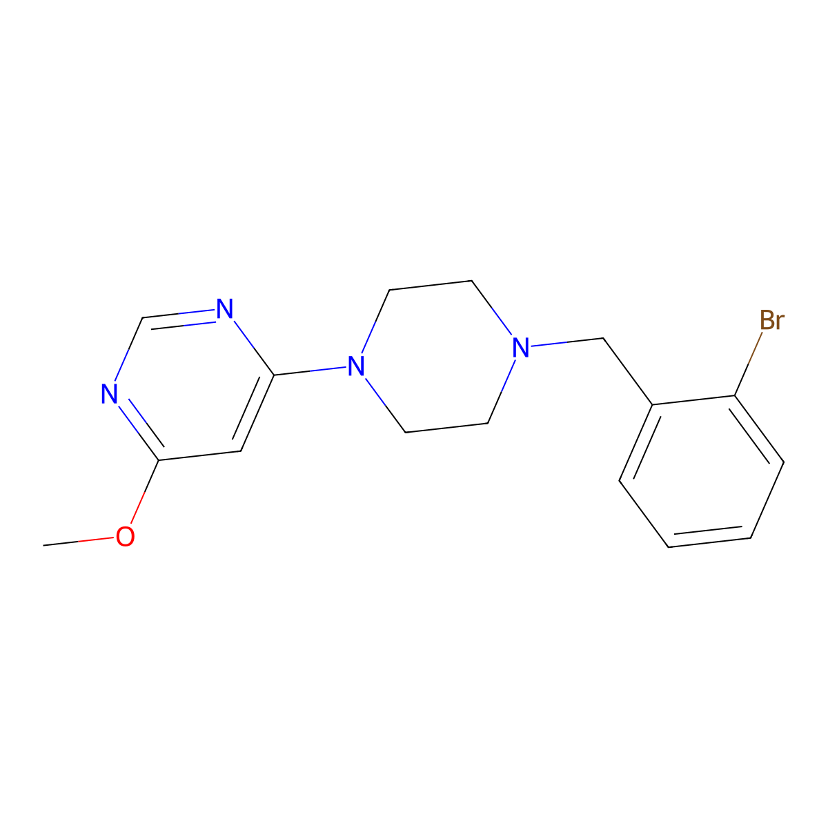 4-{4-[(2-Bromophenyl)methyl]piperazin-1-yl}-6-methoxypyrimidine molecular structure, CAS 2549036-18-0
