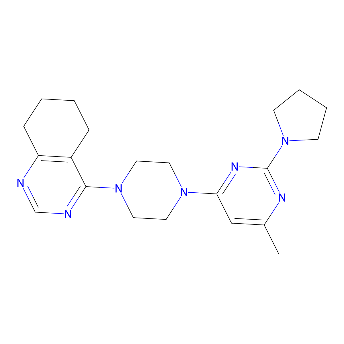 4-{4-[6-Methyl-2-(pyrrolidin-1-yl)pyrimidin-4-yl]piperazin-1-yl}-5,6,7,8-tetrahydroquinazoline molecular structure, CAS 2549036-23-7
