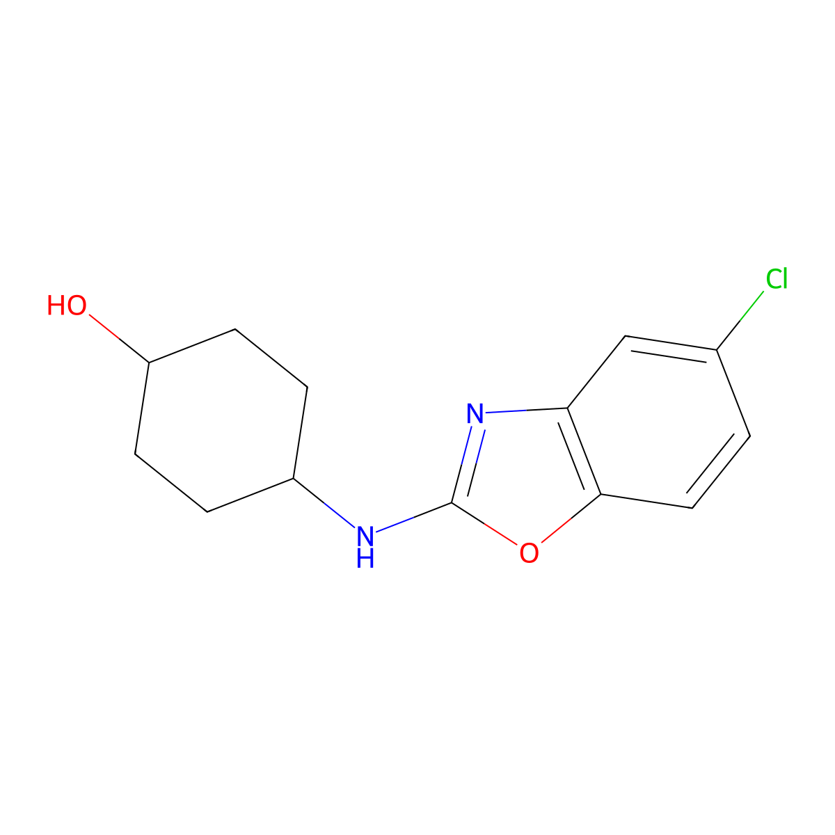 4-[(5-Chloro-1,3-benzoxazol-2-yl)amino]cyclohexan-1-ol molecular structure, CAS 2549036-26-0