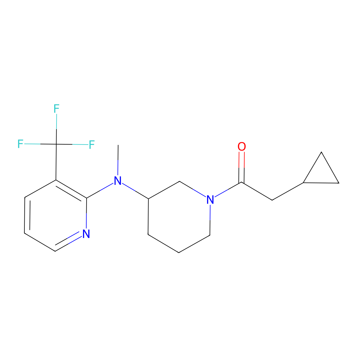 2-Cyclopropyl-1-(3-{methyl[3-(trifluoromethyl)pyridin-2-yl]amino}piperidin-1-yl)ethan-1-one molecular structure, CAS 2549036-27-1