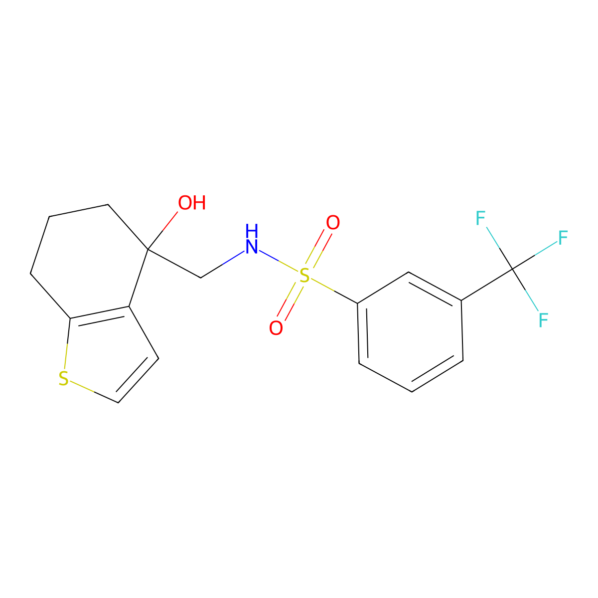 N-[(4-hydroxy-4,5,6,7-tetrahydro-1-benzothiophen-4-yl)methyl]-3-(trifluoromethyl)benzene-1-sulfonamide molecular structure, CAS 2549036-32-8