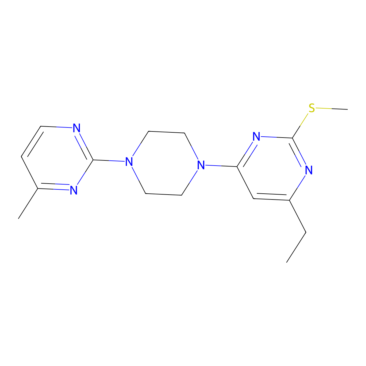 4-Ethyl-6-[4-(4-methylpyrimidin-2-yl)piperazin-1-yl]-2-(methylsulfanyl)pyrimidine molecular structure, CAS 2549036-37-3