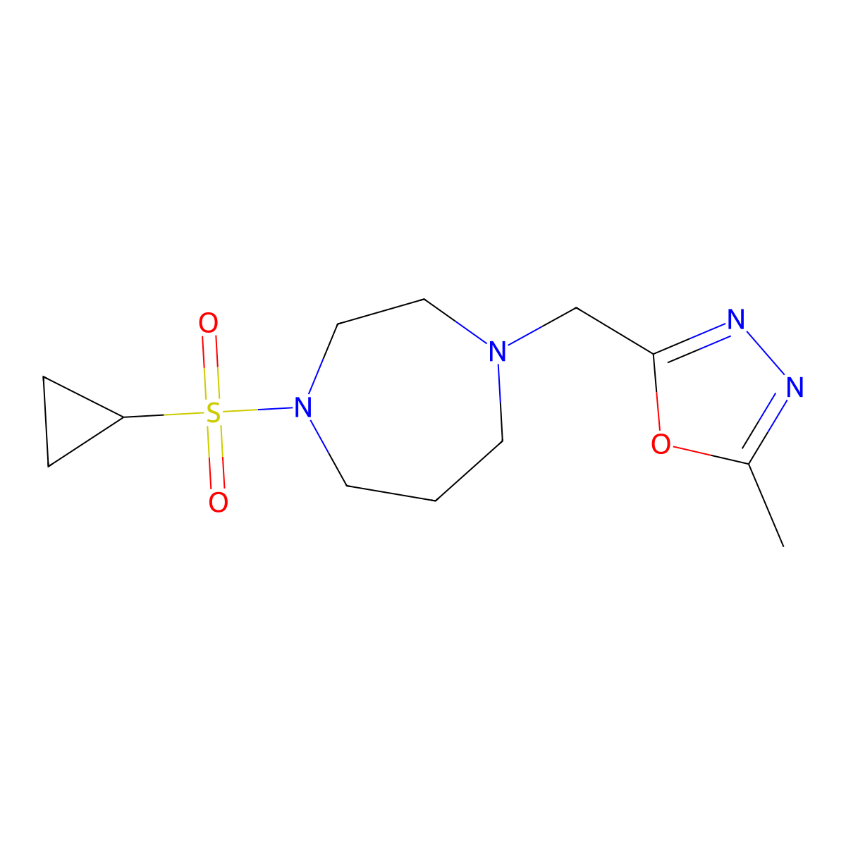 1-(Cyclopropanesulfonyl)-4-[(5-methyl-1,3,4-oxadiazol-2-yl)methyl]-1,4-diazepane molecular structure, CAS 2549036-39-5