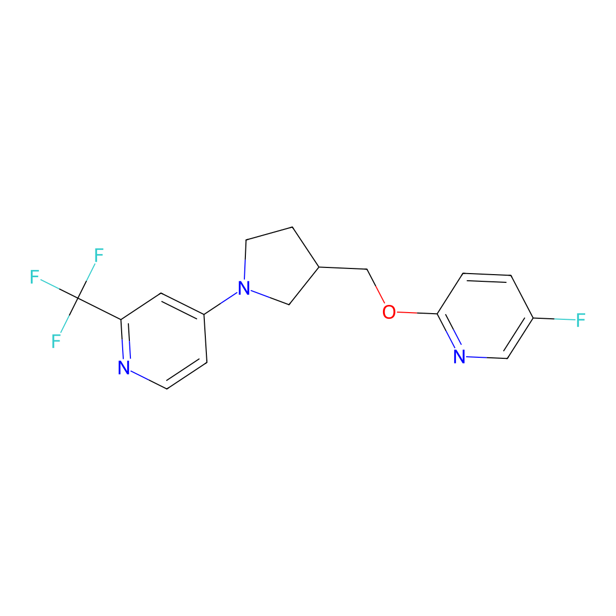 4-(3-{[(5-Fluoropyridin-2-yl)oxy]methyl}pyrrolidin-1-yl)-2-(trifluoromethyl)pyridine molecular structure, CAS 2549036-40-8