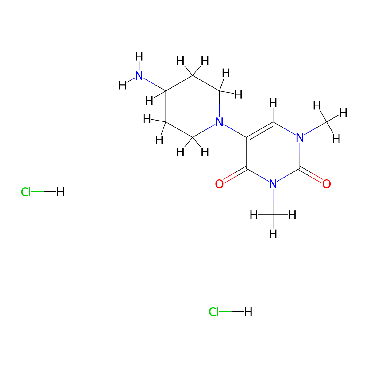 5-(4-Aminopiperidin-1-yl)-1,3-dimethyl-1,2,3,4-tetrahydropyrimidine-2,4-dione dihydrochloride molecular structure, CAS 2549036-44-2