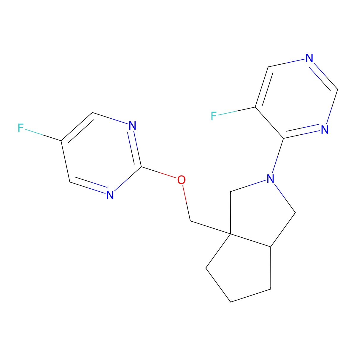 4-(3a-{[(5-Fluoropyrimidin-2-yl)oxy]methyl}-octahydrocyclopenta[c]pyrrol-2-yl)-5-fluoropyrimidine molecular structure, CAS 2549036-54-4