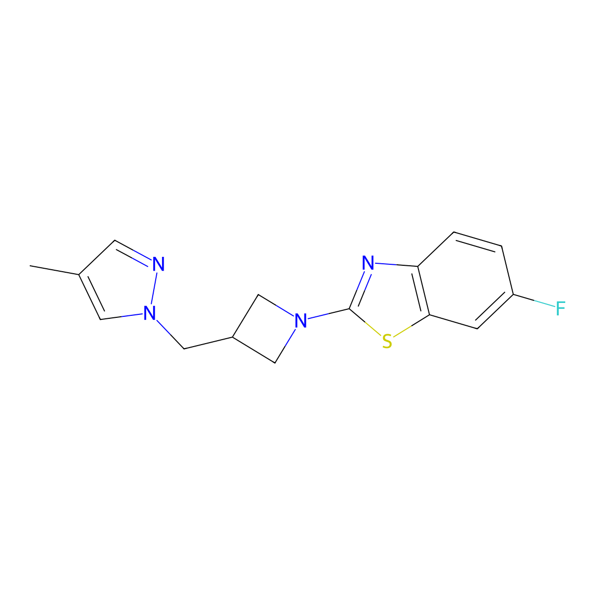 6-fluoro-2-{3-[(4-methyl-1H-pyrazol-1-yl)methyl]azetidin-1-yl}-1,3-benzothiazole molecular structure, CAS 2549036-65-7