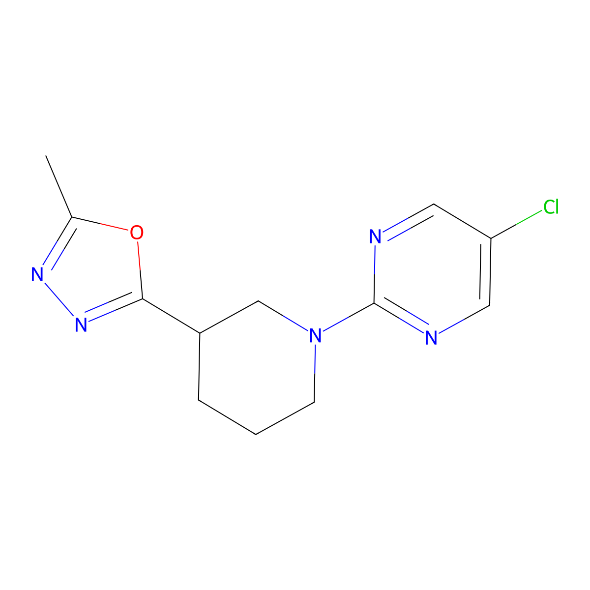 5-Chloro-2-[3-(5-methyl-1,3,4-oxadiazol-2-yl)piperidin-1-yl]pyrimidine molecular structure, CAS 2549036-67-9