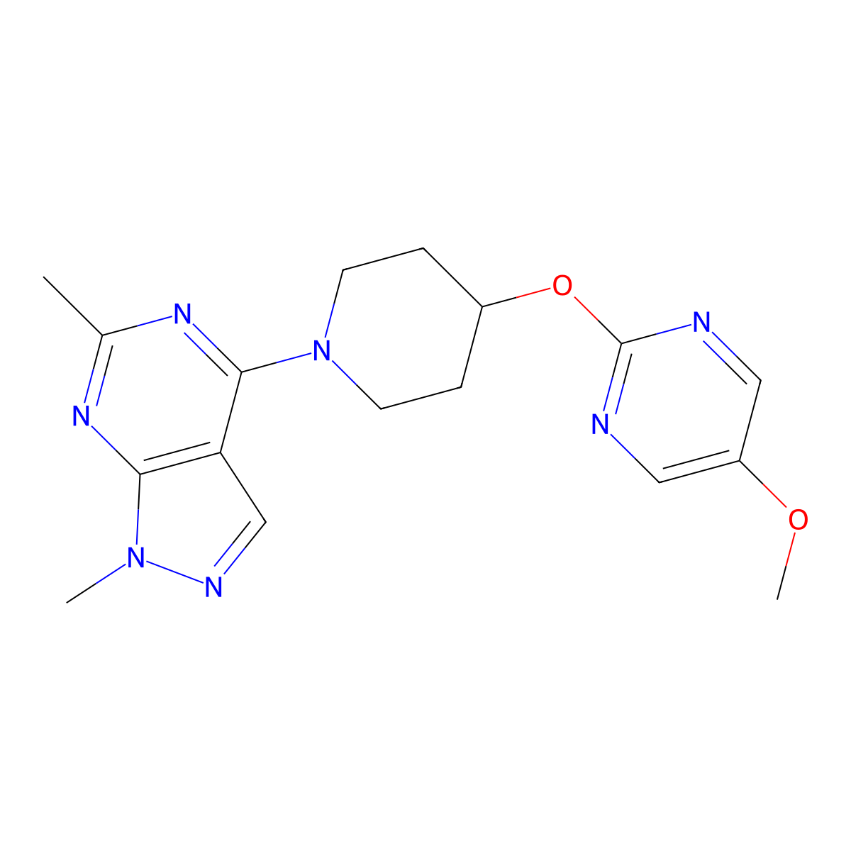 2-[(1-{1,6-dimethyl-1H-pyrazolo[3,4-d]pyrimidin-4-yl}piperidin-4-yl)oxy]-5-methoxypyrimidine molecular structure, CAS 2549036-73-7
