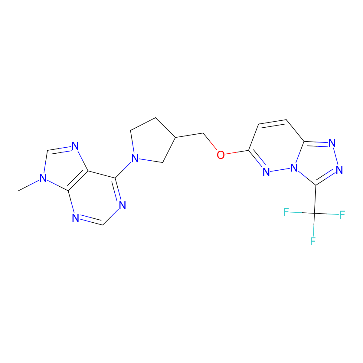 9-methyl-6-[3-({[3-(trifluoromethyl)-[1,2,4]triazolo[4,3-b]pyridazin-6-yl]oxy}methyl)pyrrolidin-1-yl]-9H-purine molecular structure, CAS 2549036-78-2