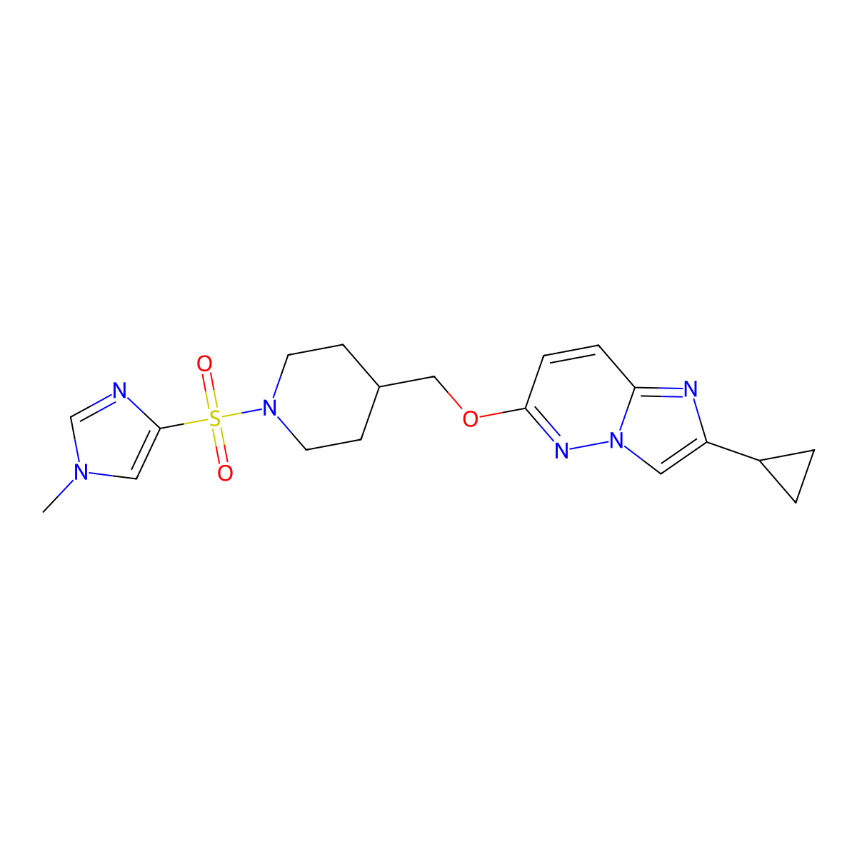 4-[({2-cyclopropylimidazo[1,2-b]pyridazin-6-yl}oxy)methyl]-1-[(1-methyl-1H-imidazol-4-yl)sulfonyl]piperidine molecular structure, CAS 2549036-81-7