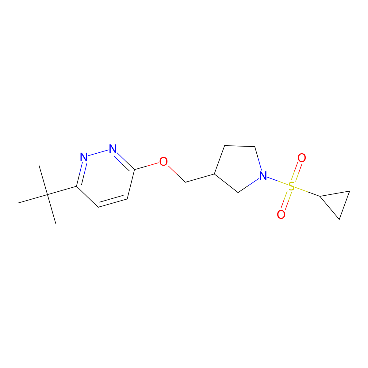 3-Tert-butyl-6-{[1-(cyclopropanesulfonyl)pyrrolidin-3-yl]methoxy}pyridazine molecular structure, CAS 2549036-84-0