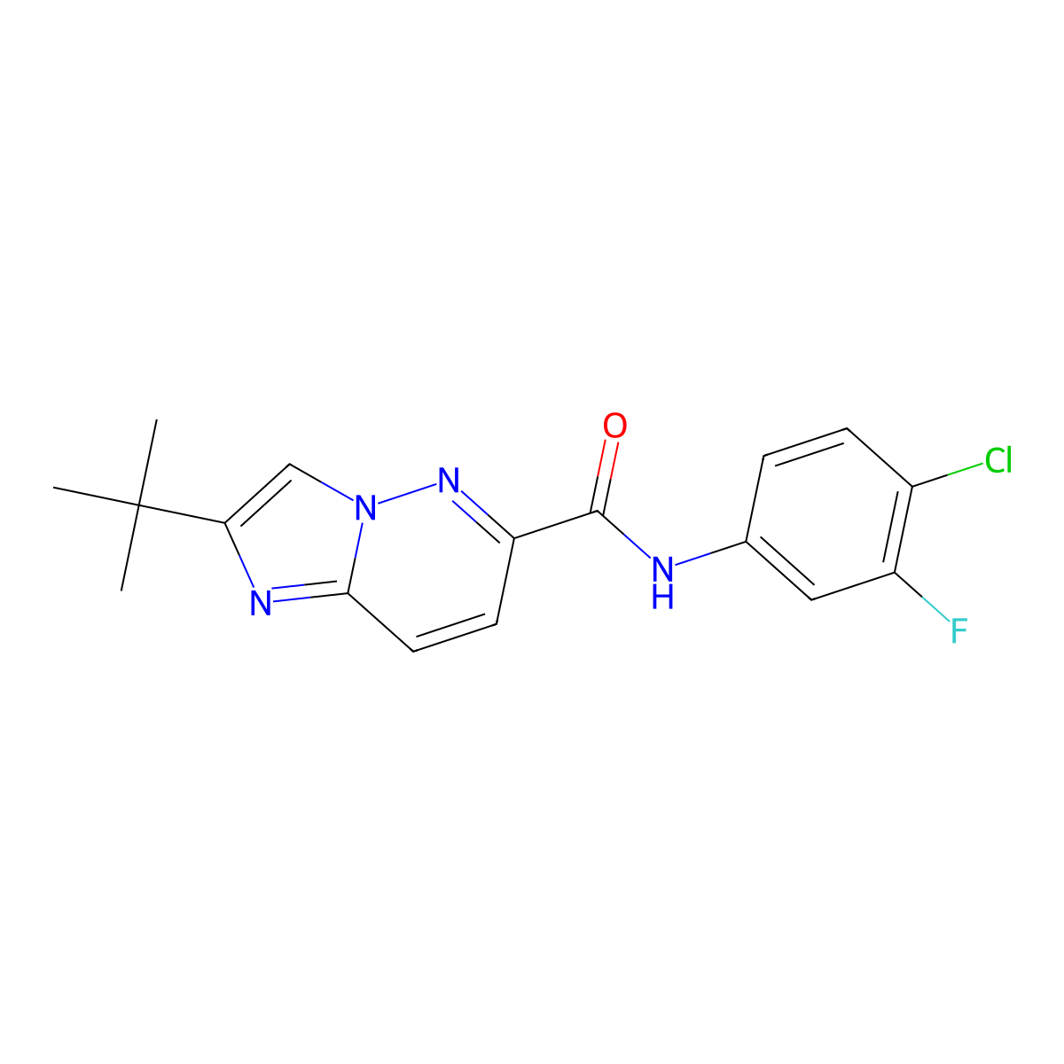 2-tert-butyl-N-(4-chloro-3-fluorophenyl)imidazo[1,2-b]pyridazine-6-carboxamide molecular structure, CAS 2549036-85-1