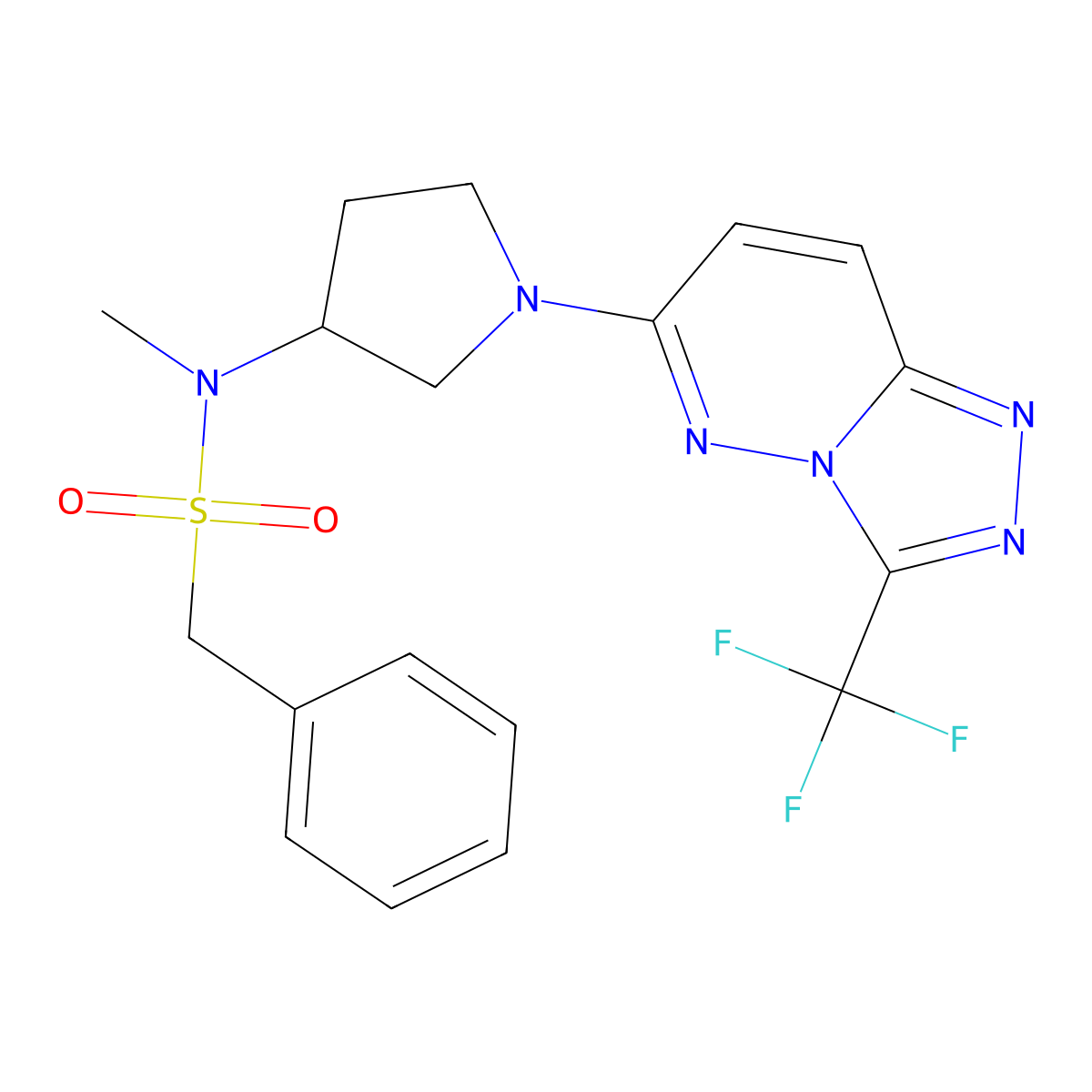 N-methyl-1-phenyl-N-{1-[3-(trifluoromethyl)-[1,2,4]triazolo[4,3-b]pyridazin-6-yl]pyrrolidin-3-yl}methanesulfonamide molecular structure, CAS 2549036-87-3