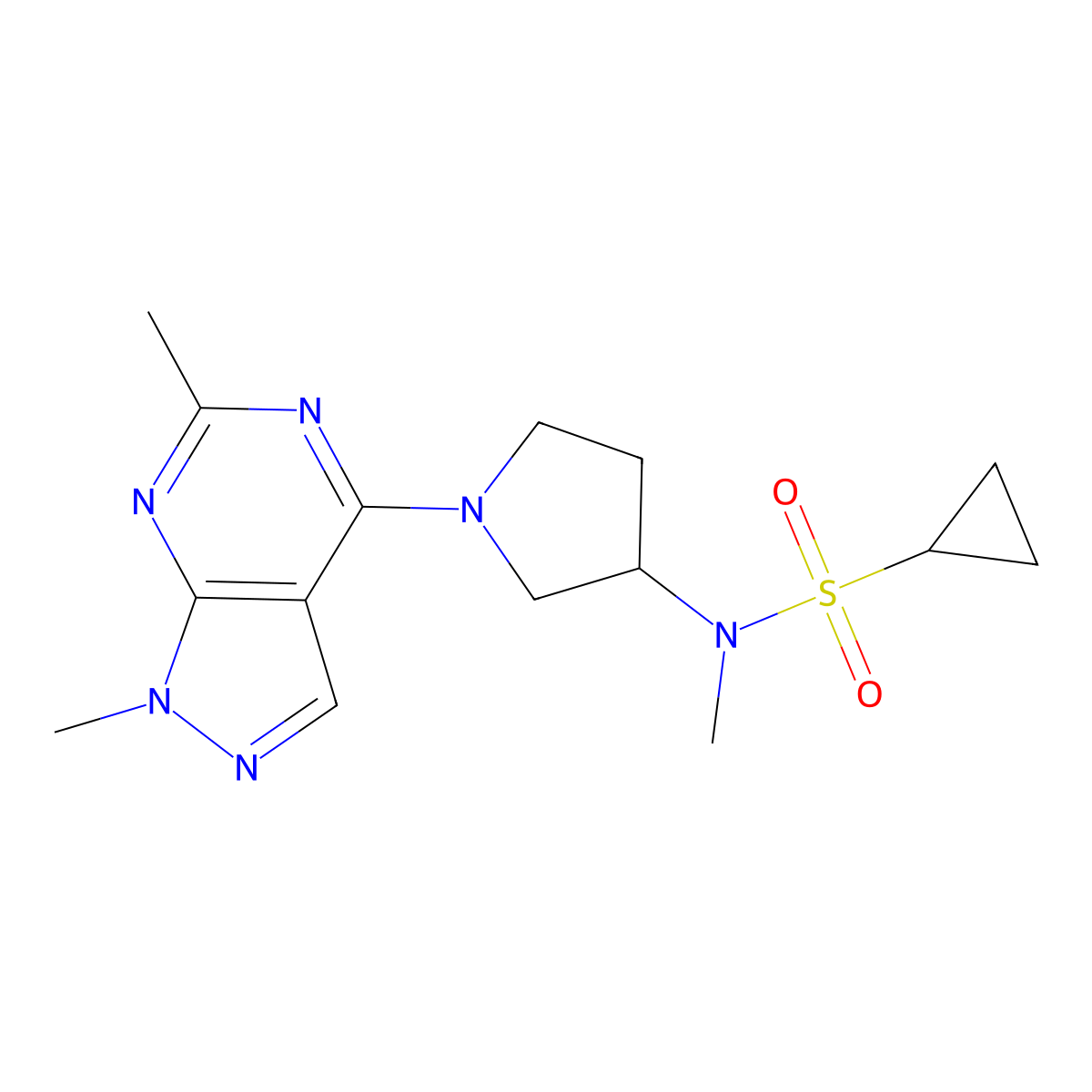 N-(1-{1,6-dimethyl-1H-pyrazolo[3,4-d]pyrimidin-4-yl}pyrrolidin-3-yl)-N-methylcyclopropanesulfonamide molecular structure, CAS 2549036-89-5