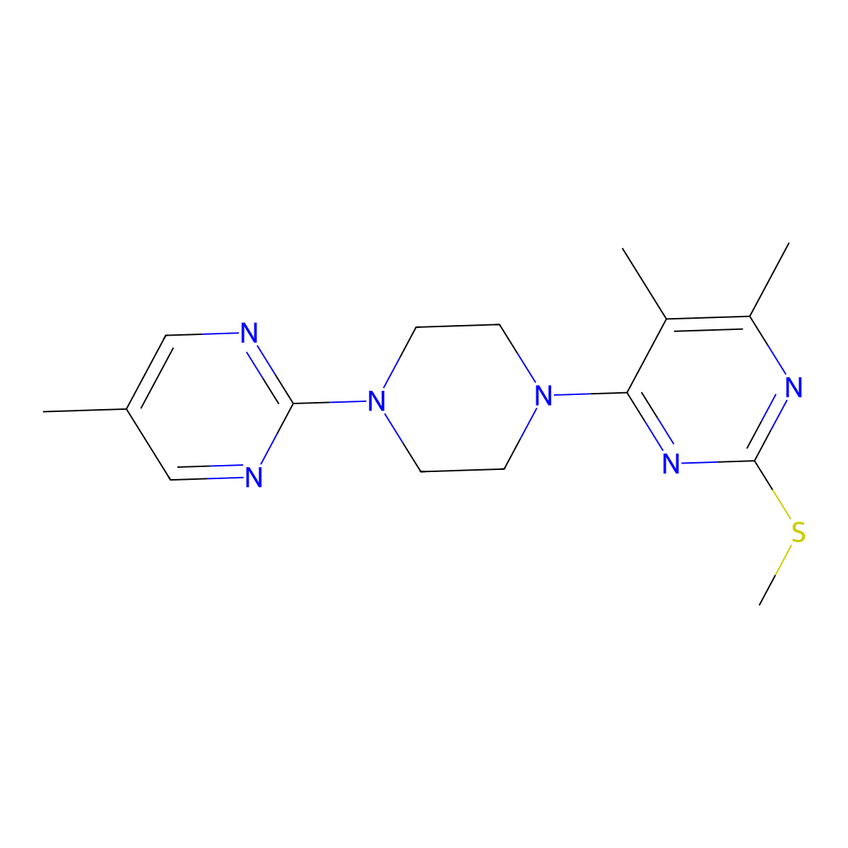 4,5-Dimethyl-6-[4-(5-methylpyrimidin-2-yl)piperazin-1-yl]-2-(methylsulfanyl)pyrimidine molecular structure, CAS 2549036-91-9
