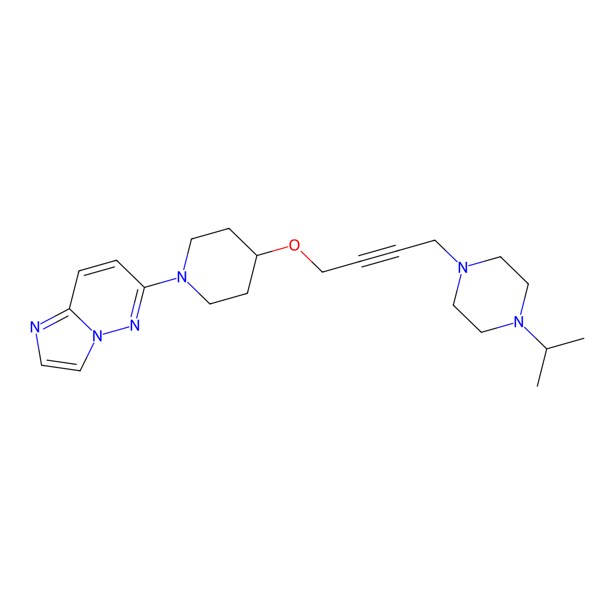 1-{4-[(1-{Imidazo[1,2-b]pyridazin-6-yl}piperidin-4-yl)oxy]but-2-yn-1-yl}-4-(propan-2-yl)piperazine molecular structure, CAS 2549036-95-3