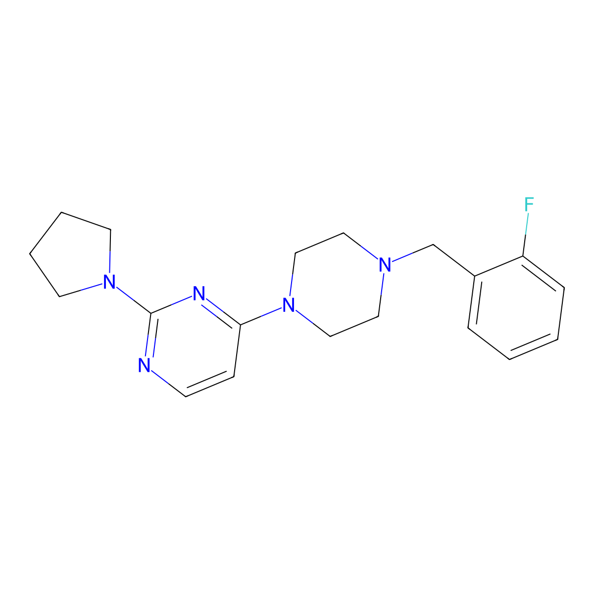 4-{4-[(2-Fluorophenyl)methyl]piperazin-1-yl}-2-(pyrrolidin-1-yl)pyrimidine molecular structure, CAS 2549036-99-7