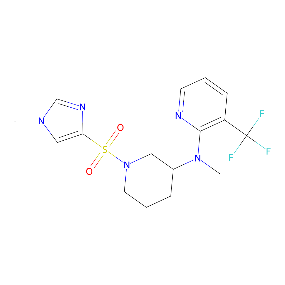 N-methyl-N-{1-[(1-methyl-1H-imidazol-4-yl)sulfonyl]piperidin-3-yl}-3-(trifluoromethyl)pyridin-2-amine molecular structure, CAS 2549037-01-4