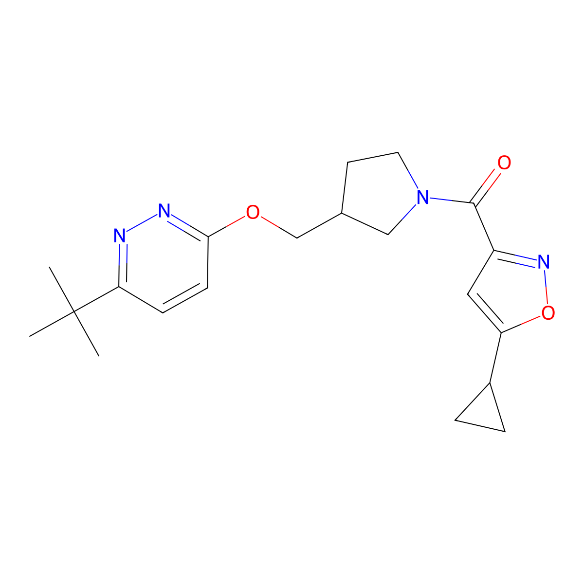 3-Tert-butyl-6-{[1-(5-cyclopropyl-1,2-oxazole-3-carbonyl)pyrrolidin-3-yl]methoxy}pyridazine molecular structure, CAS 2549037-02-5