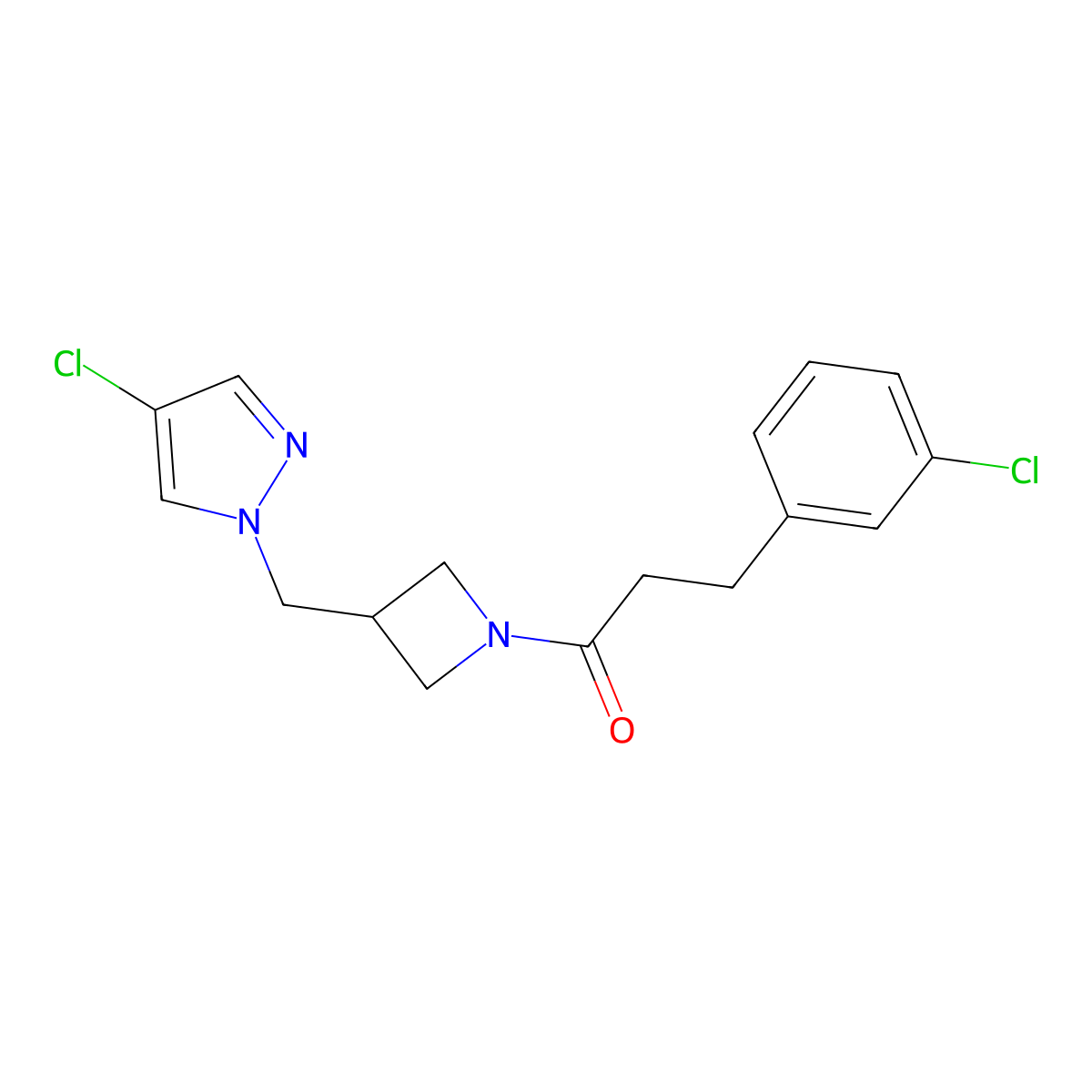 1-{3-[(4-chloro-1H-pyrazol-1-yl)methyl]azetidin-1-yl}-3-(3-chlorophenyl)propan-1-one molecular structure, CAS 2549037-09-2