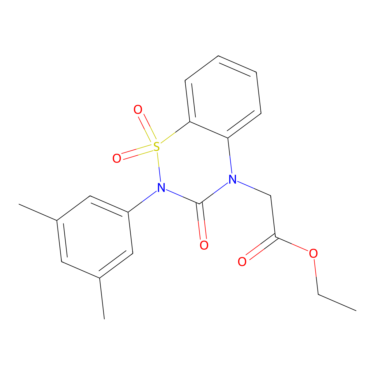 ethyl 2-[2-(3,5-dimethylphenyl)-1,1,3-trioxo-3,4-dihydro-2H-1lambda6,2,4-benzothiadiazin-4-yl]acetate molecular structure, CAS 2549037-14-9