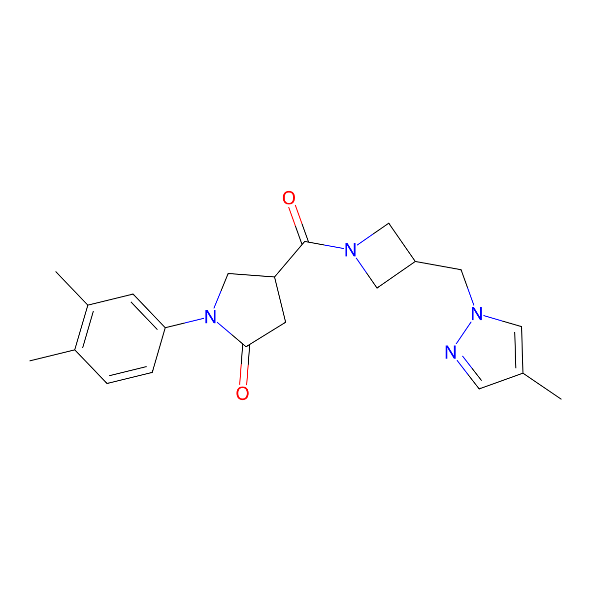 1-(3,4-dimethylphenyl)-4-{3-[(4-methyl-1H-pyrazol-1-yl)methyl]azetidine-1-carbonyl}pyrrolidin-2-one molecular structure, CAS 2549037-15-0