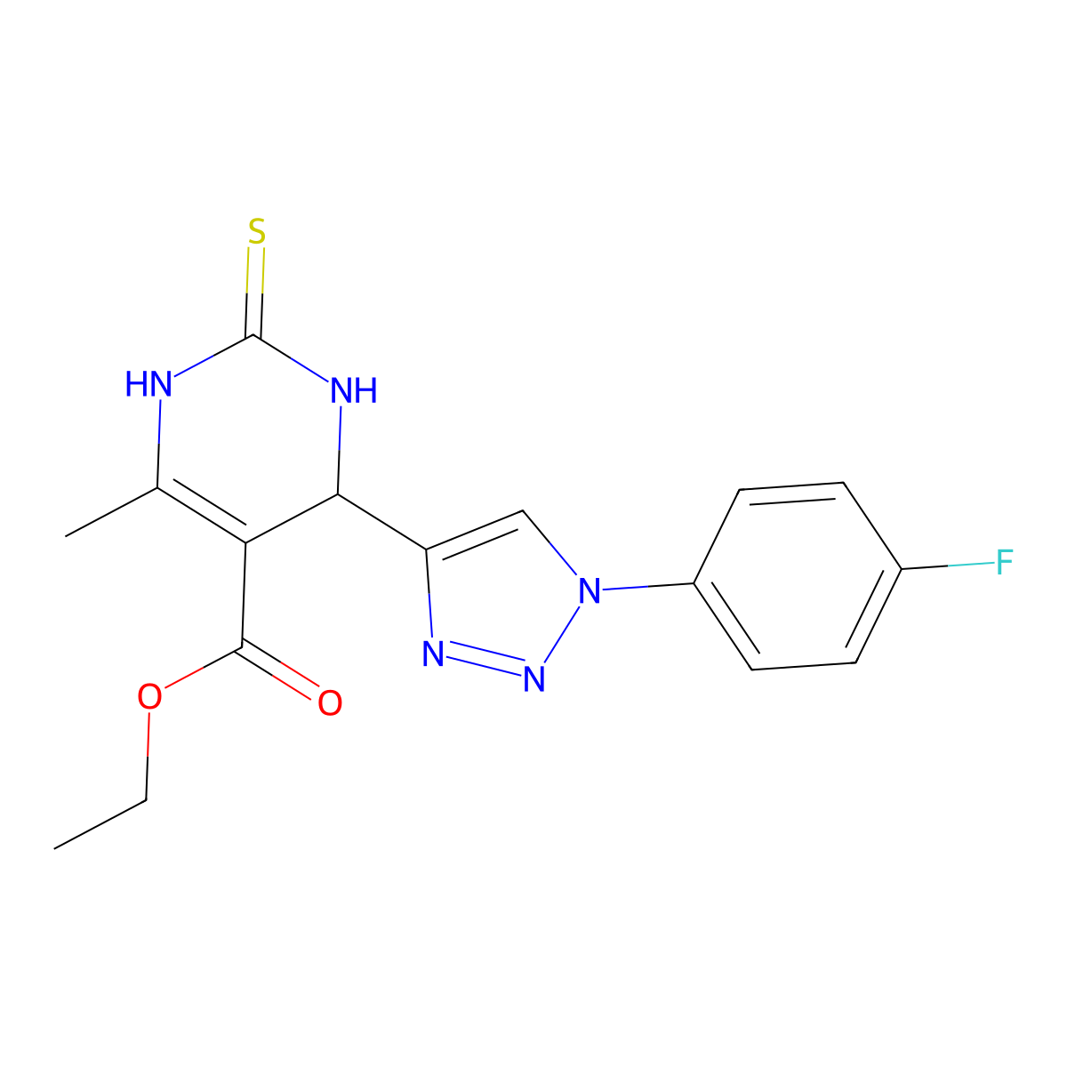 ethyl 4-[1-(4-fluorophenyl)-1H-1,2,3-triazol-4-yl]-6-methyl-2-sulfanylidene-1,2,3,4-tetrahydropyrimidine-5-carboxylate molecular structure, CAS 2549037-17-2