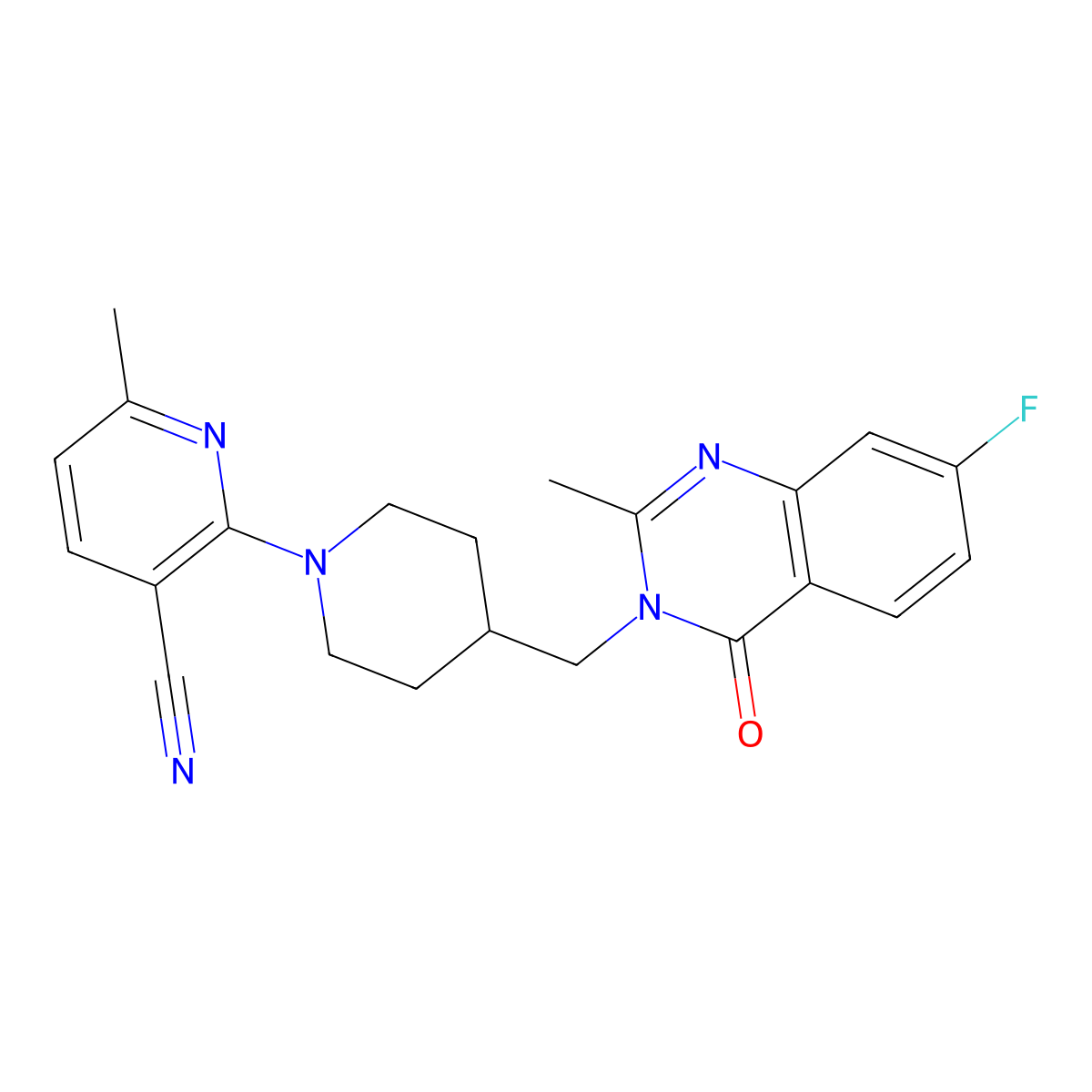 2-{4-[(7-Fluoro-2-methyl-4-oxo-3,4-dihydroquinazolin-3-yl)methyl]piperidin-1-yl}-6-methylpyridine-3-carbonitrile molecular structure, CAS 2549037-22-9
