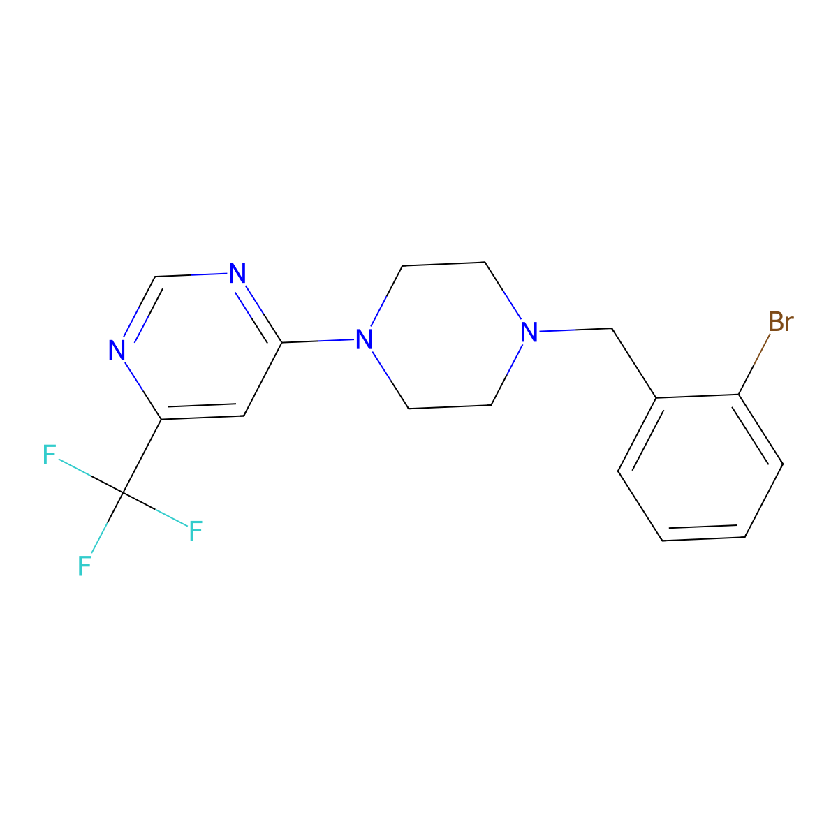 4-{4-[(2-Bromophenyl)methyl]piperazin-1-yl}-6-(trifluoromethyl)pyrimidine molecular structure, CAS 2549037-28-5
