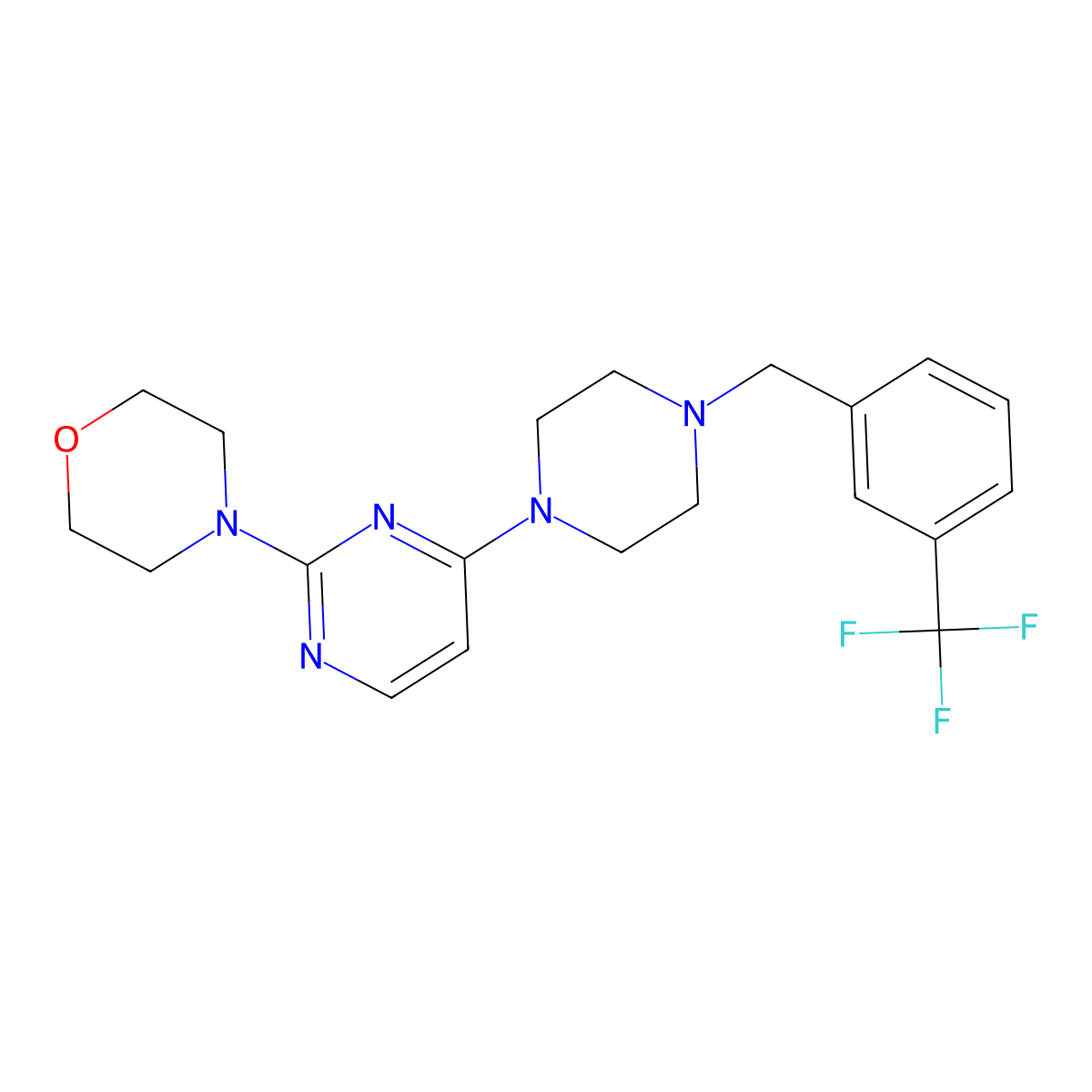 4-[4-(4-{[3-(Trifluoromethyl)phenyl]methyl}piperazin-1-yl)pyrimidin-2-yl]morpholine molecular structure, CAS 2549037-29-6