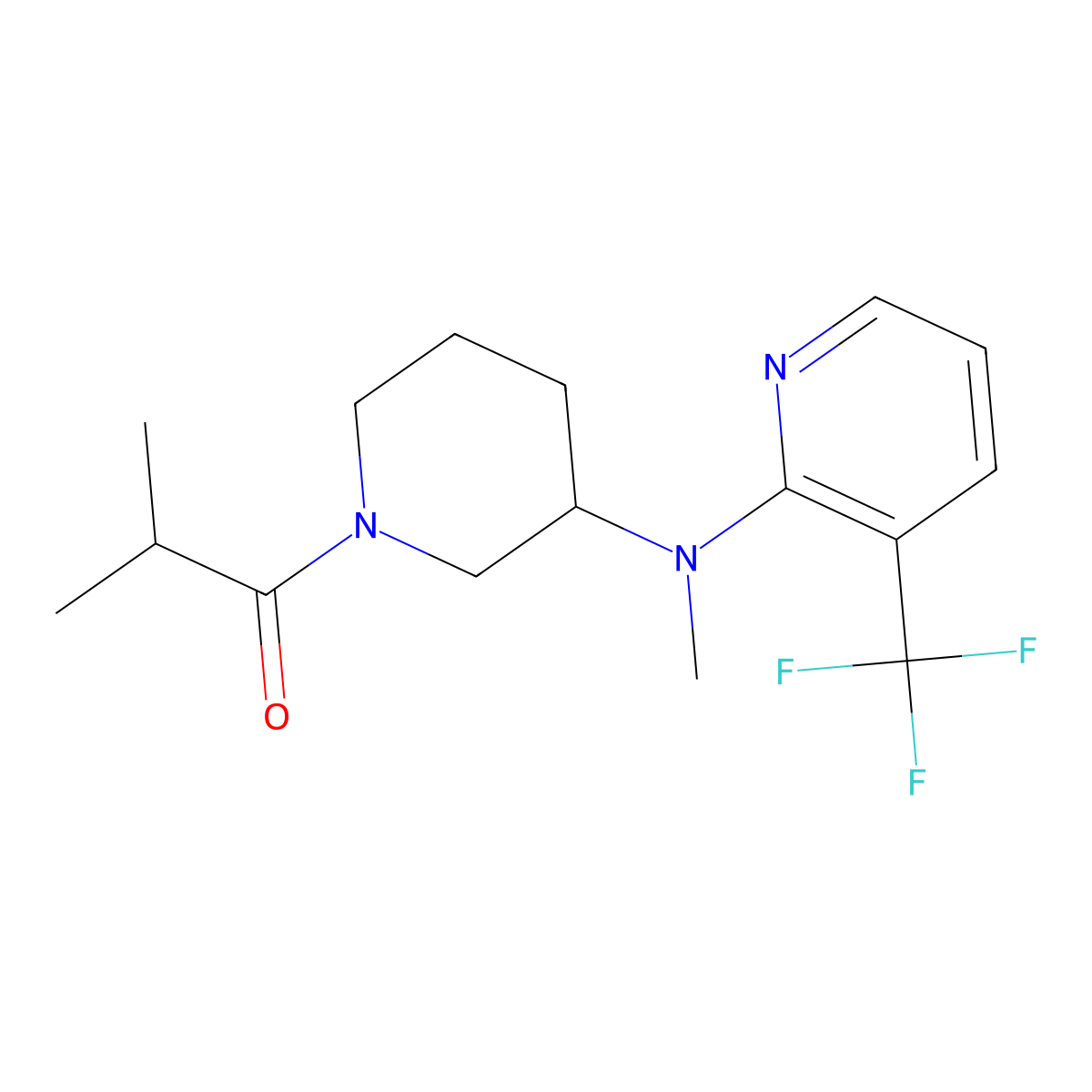 2-Methyl-1-(3-{methyl[3-(trifluoromethyl)pyridin-2-yl]amino}piperidin-1-yl)propan-1-one molecular structure, CAS 2549037-31-0