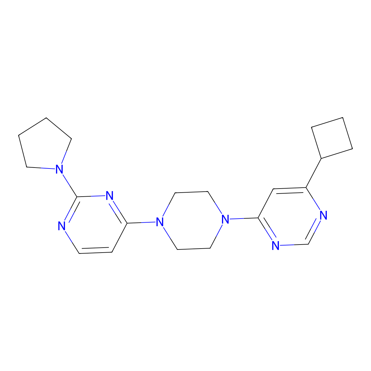 4-[4-(6-Cyclobutylpyrimidin-4-yl)piperazin-1-yl]-2-(pyrrolidin-1-yl)pyrimidine molecular structure, CAS 2549037-34-3