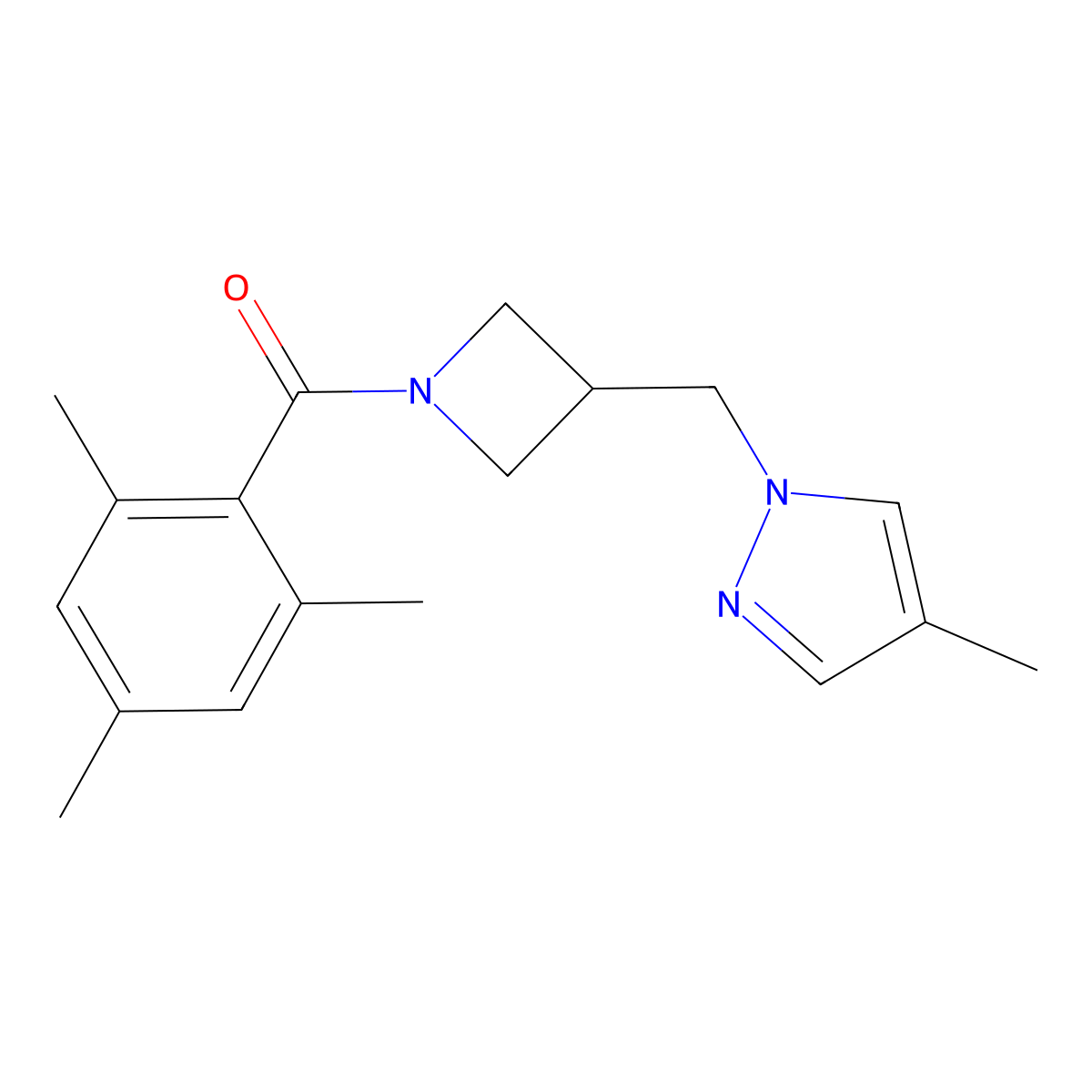 4-methyl-1-{[1-(2,4,6-trimethylbenzoyl)azetidin-3-yl]methyl}-1H-pyrazole molecular structure, CAS 2549037-35-4