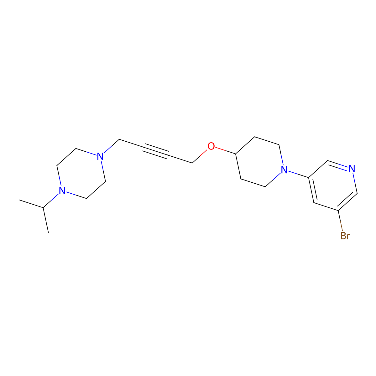 1-(4-{[1-(5-Bromopyridin-3-yl)piperidin-4-yl]oxy}but-2-yn-1-yl)-4-(propan-2-yl)piperazine molecular structure, CAS 2549037-38-7
