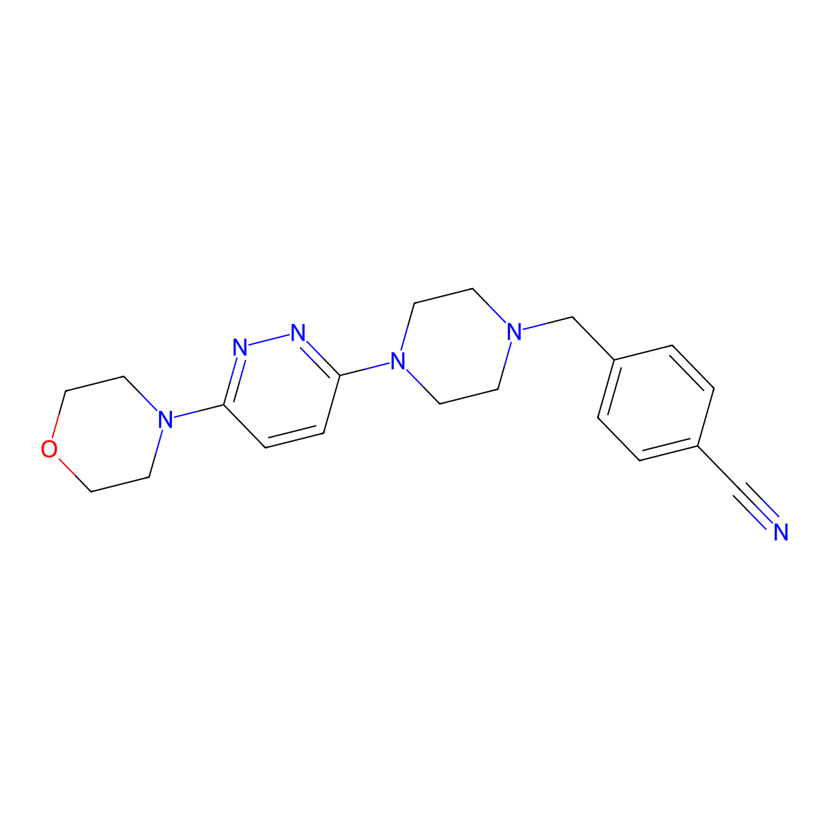 4-({4-[6-(Morpholin-4-yl)pyridazin-3-yl]piperazin-1-yl}methyl)benzonitrile molecular structure, CAS 2549037-43-4