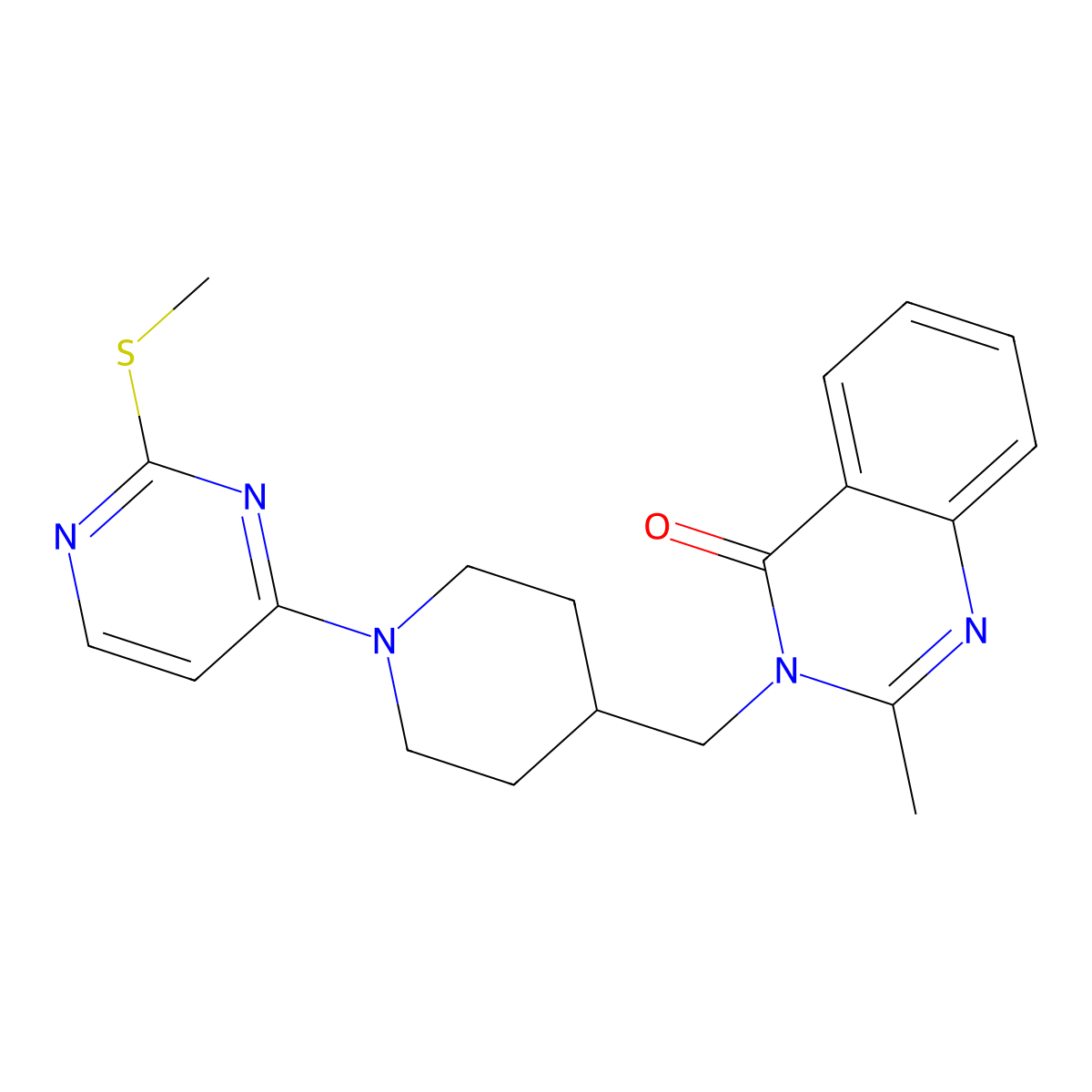2-Methyl-3-({1-[2-(methylsulfanyl)pyrimidin-4-yl]piperidin-4-yl}methyl)-3,4-dihydroquinazolin-4-one molecular structure, CAS 2549037-46-7