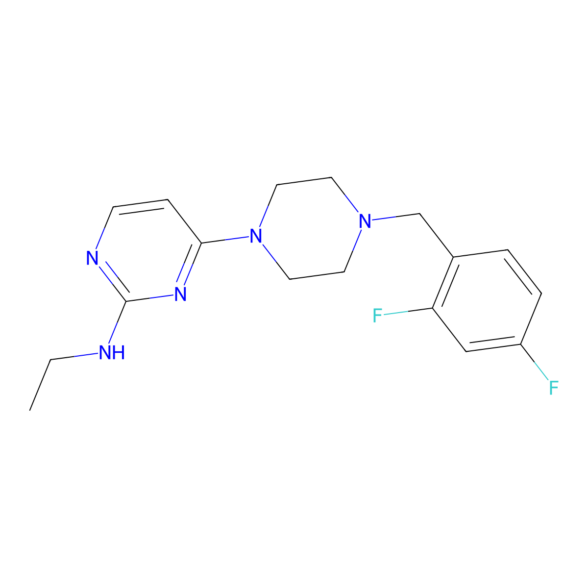 4-{4-[(2,4-difluorophenyl)methyl]piperazin-1-yl}-N-ethylpyrimidin-2-amine molecular structure, CAS 2549037-54-7