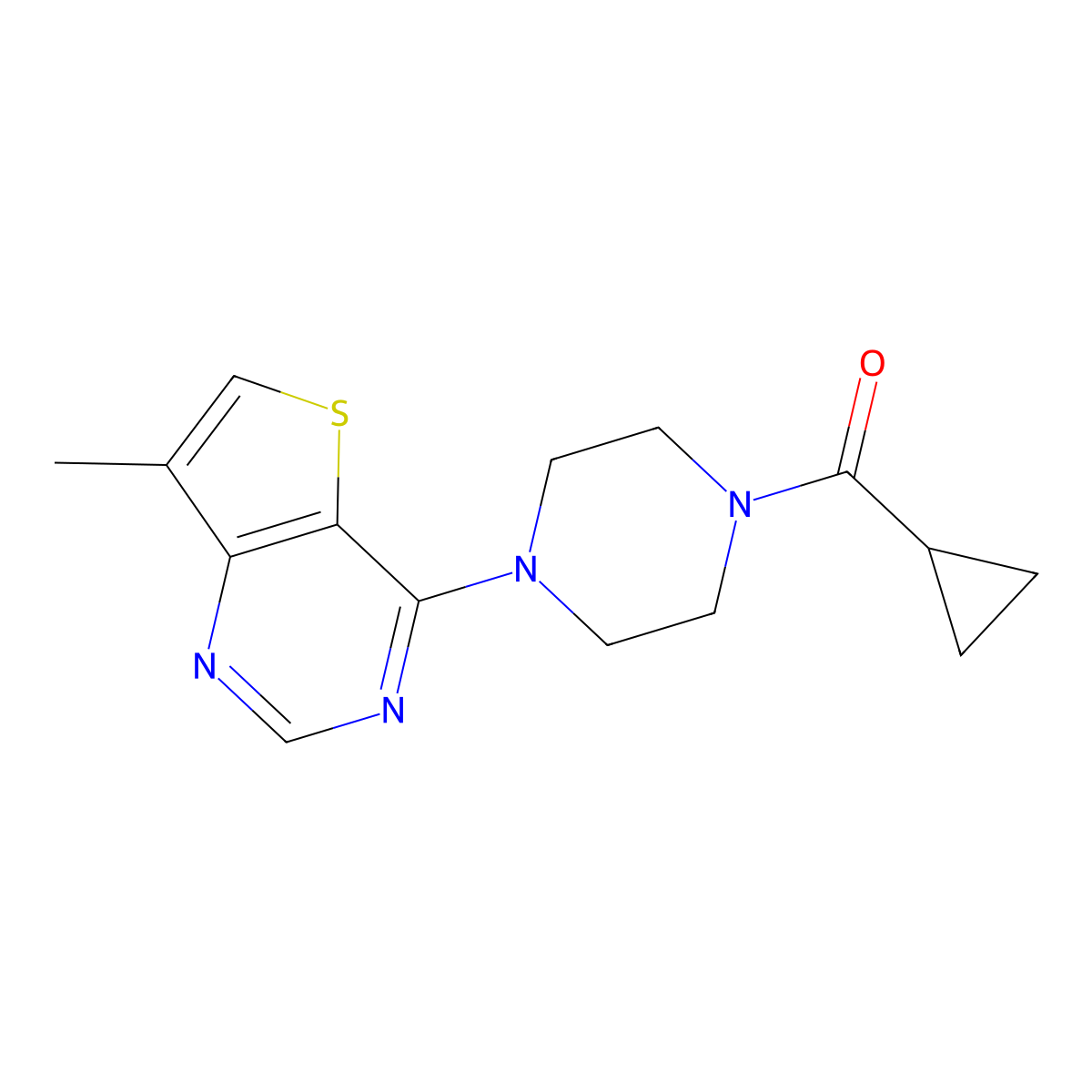 1-Cyclopropanecarbonyl-4-{7-methylthieno[3,2-d]pyrimidin-4-yl}piperazine molecular structure, CAS 2549037-56-9