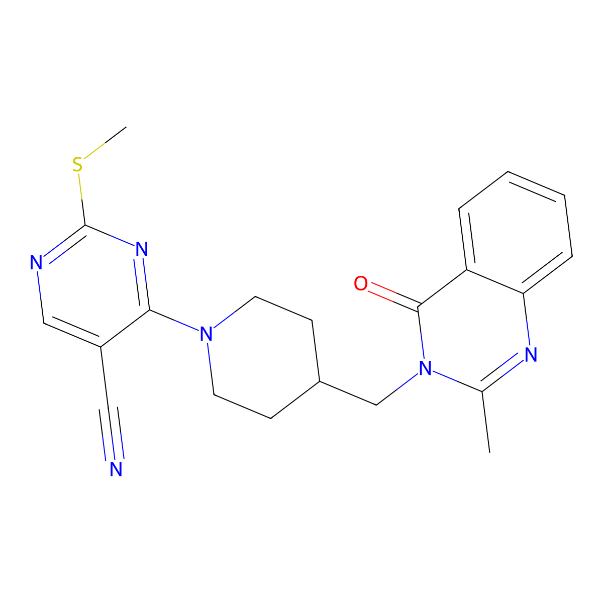 4-{4-[(2-Methyl-4-oxo-3,4-dihydroquinazolin-3-yl)methyl]piperidin-1-yl}-2-(methylsulfanyl)pyrimidine-5-carbonitrile molecular structure, CAS 2549037-58-1