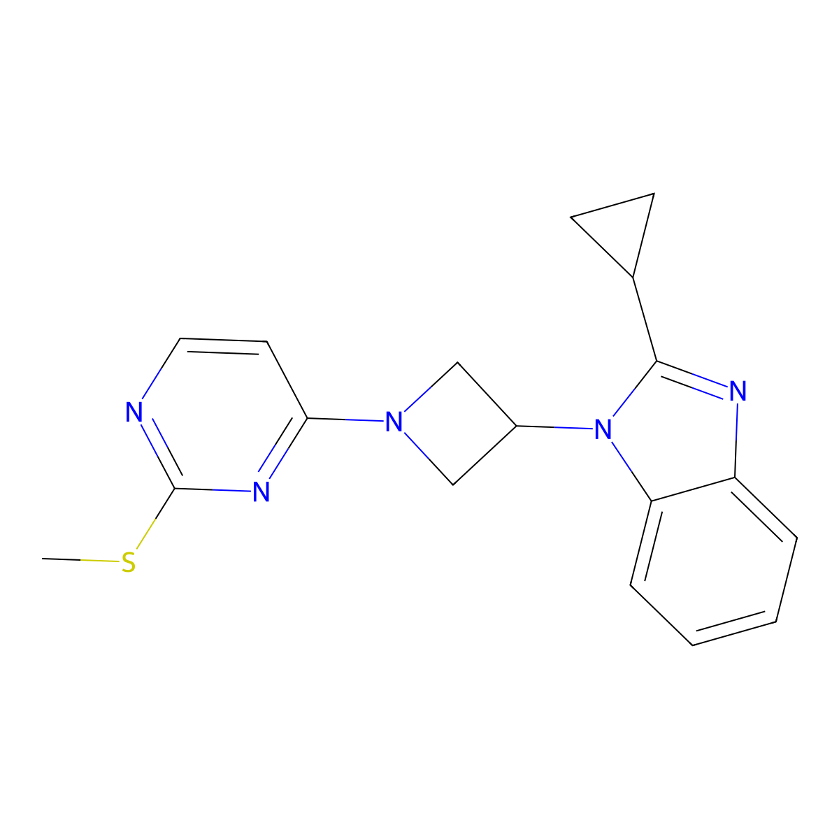 2-cyclopropyl-1-{1-[2-(methylsulfanyl)pyrimidin-4-yl]azetidin-3-yl}-1H-1,3-benzodiazole molecular structure, CAS 2549037-66-1